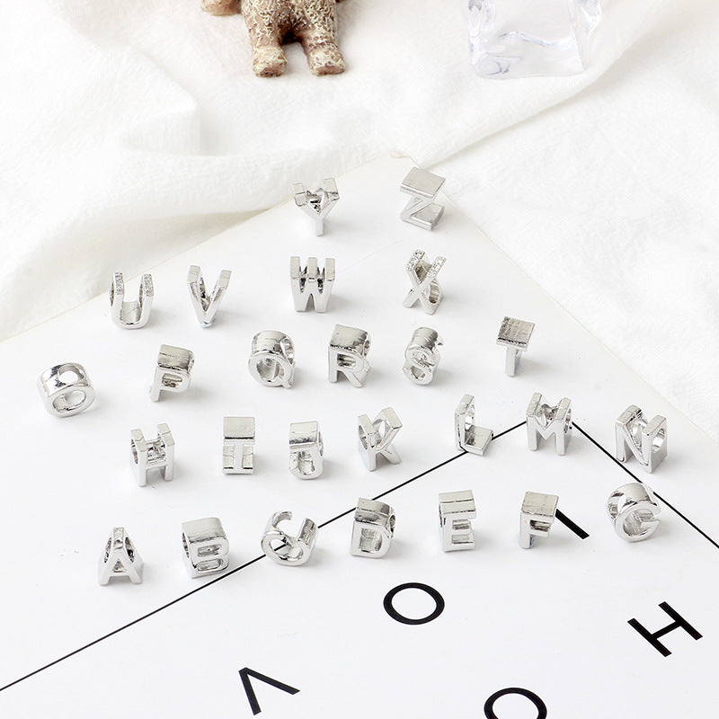 Youtun Jewelry New Bright Silver Alphabet Bracelet Beaded Silver Alloy Alphabet Beaded Beads