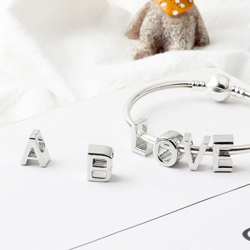 Youtun Jewelry New Bright Silver Alphabet Bracelet Beaded Silver Alloy Alphabet Beaded Beads