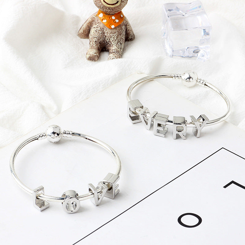 Youtun Jewelry New Bright Silver Alphabet Bracelet Beaded Silver Alloy Alphabet Beaded Beads