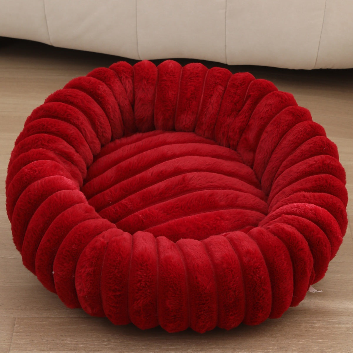 New pet bed high weight straight striped rabbit plush pet mat long hair round cat bed winter warm dog bed dog bed