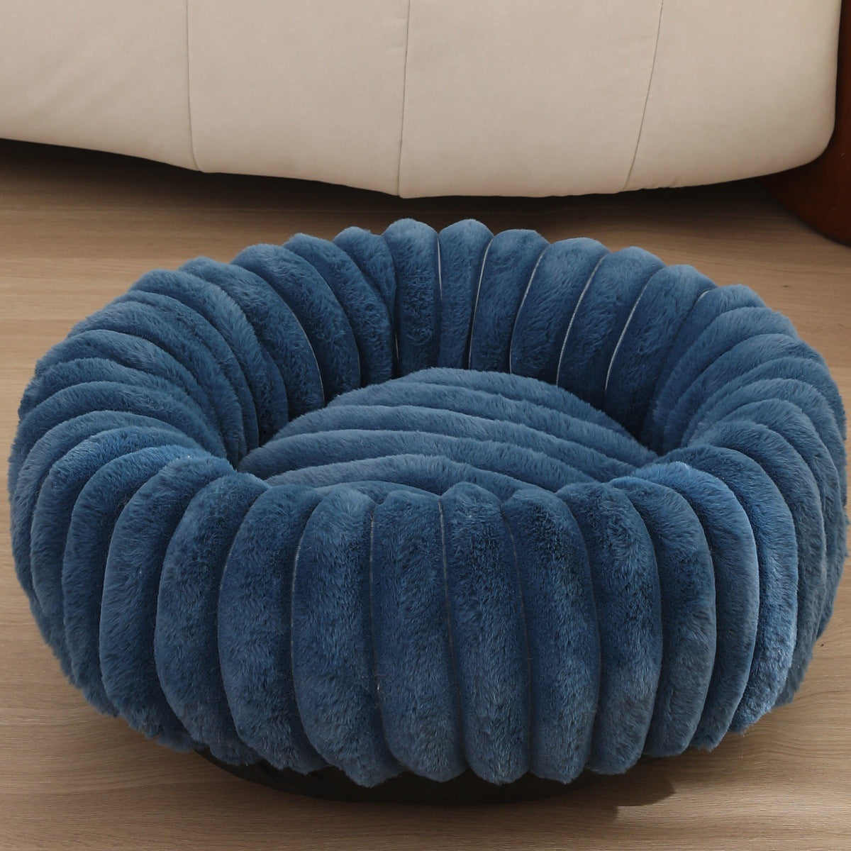 New pet bed high weight straight striped rabbit plush pet mat long hair round cat bed winter warm dog bed dog bed