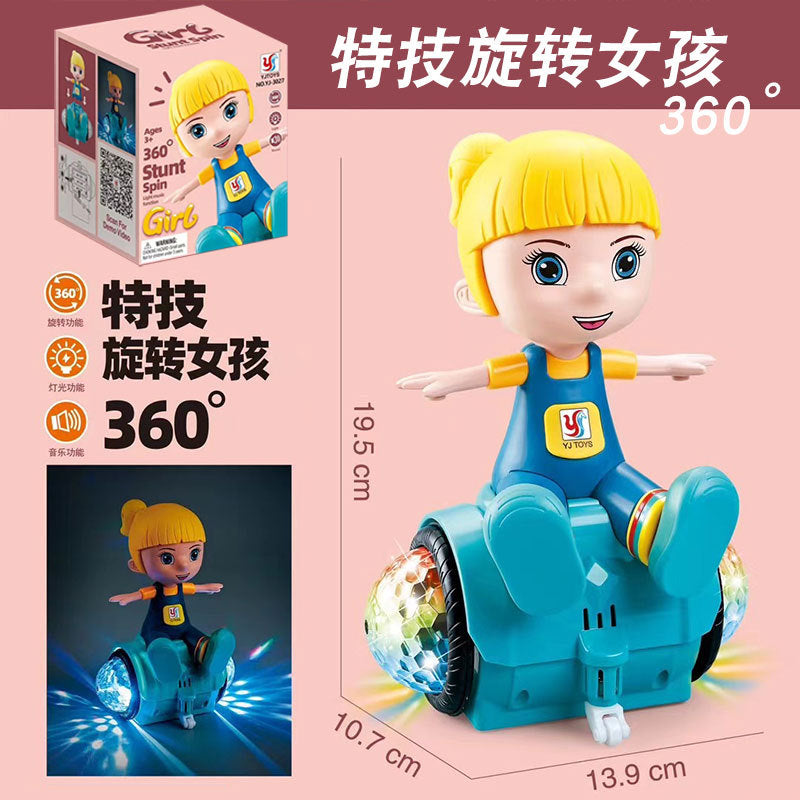 Electric rotating stunt big-headed boy balance bike toy with lights and music cartoon little girl doll manufacturer walking