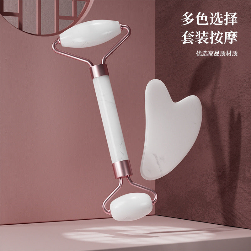 Rose Quartz Roller Massager Set Non-Jade Face Roller Massager Facial Beauty Shaving Double Head Massage Stick