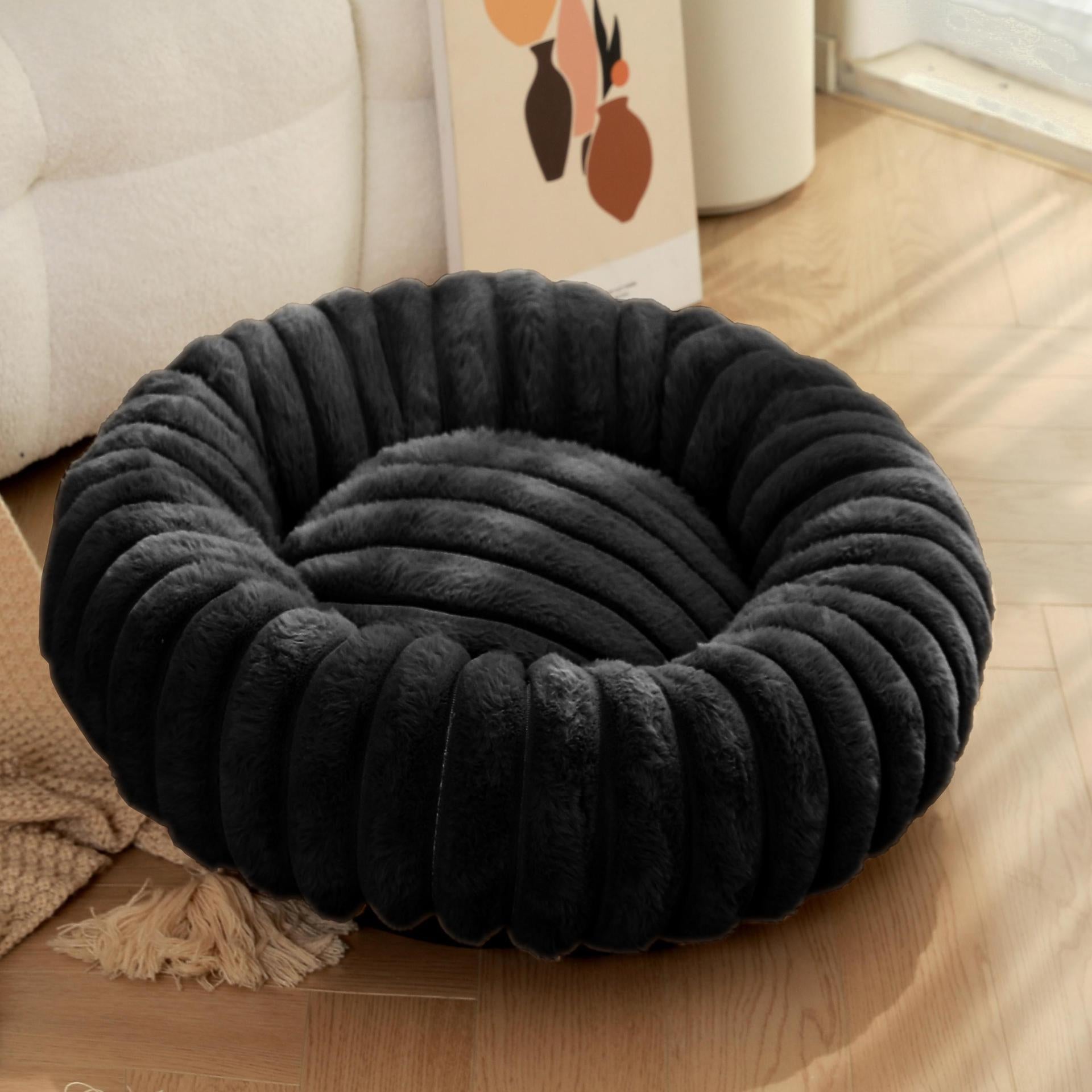 New pet bed high weight straight striped rabbit plush pet mat long hair round cat bed winter warm dog bed dog bed