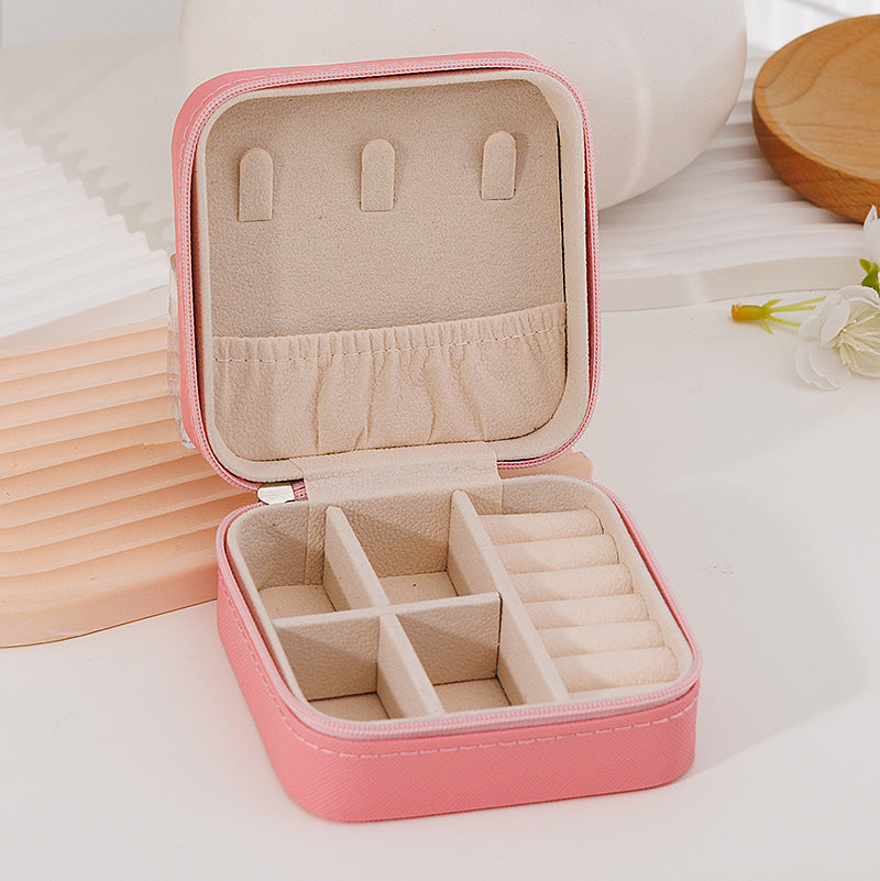 [Cross pattern] Zipper simple portable jewelry box Korean version ring earring storage box flip cover easy to carry small accessories