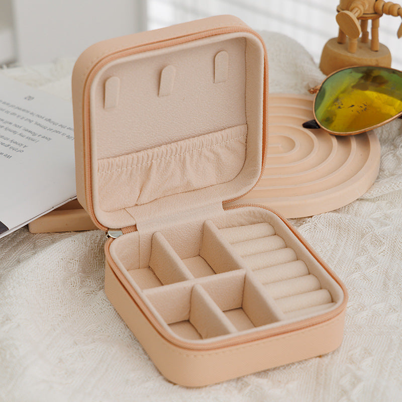 [Cross pattern] Zipper simple portable jewelry box Korean version ring earring storage box flip cover easy to carry small accessories