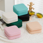 [Cross pattern] Zipper simple portable jewelry box Korean version ring earring storage box flip cover easy to carry small accessories