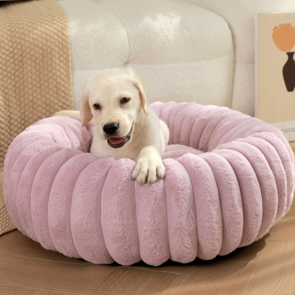 New pet bed high weight straight striped rabbit plush pet mat long hair round cat bed winter warm dog bed dog bed