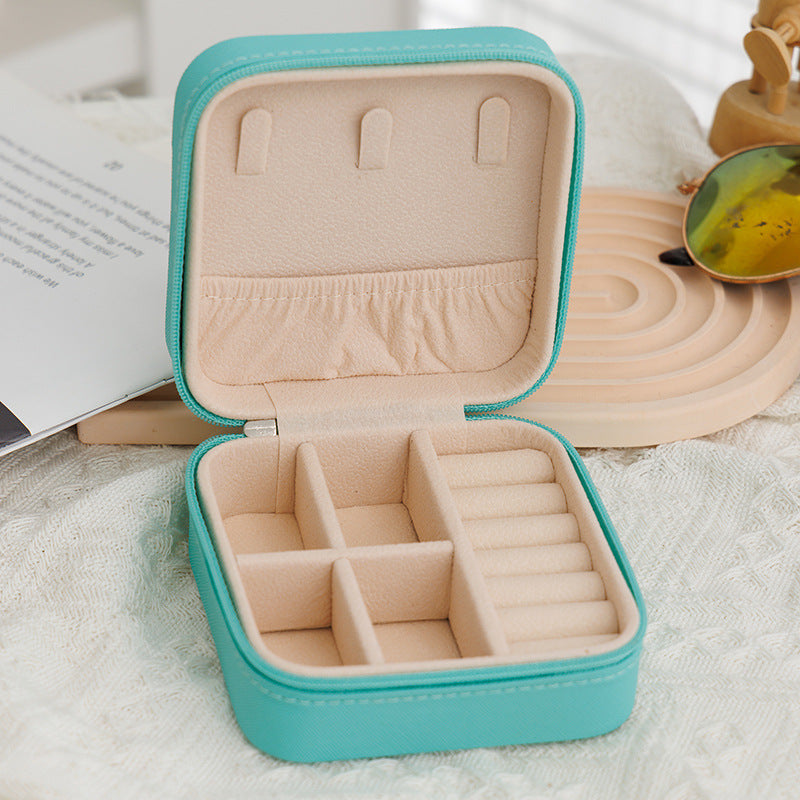 [Cross pattern] Zipper simple portable jewelry box Korean version ring earring storage box flip cover easy to carry small accessories