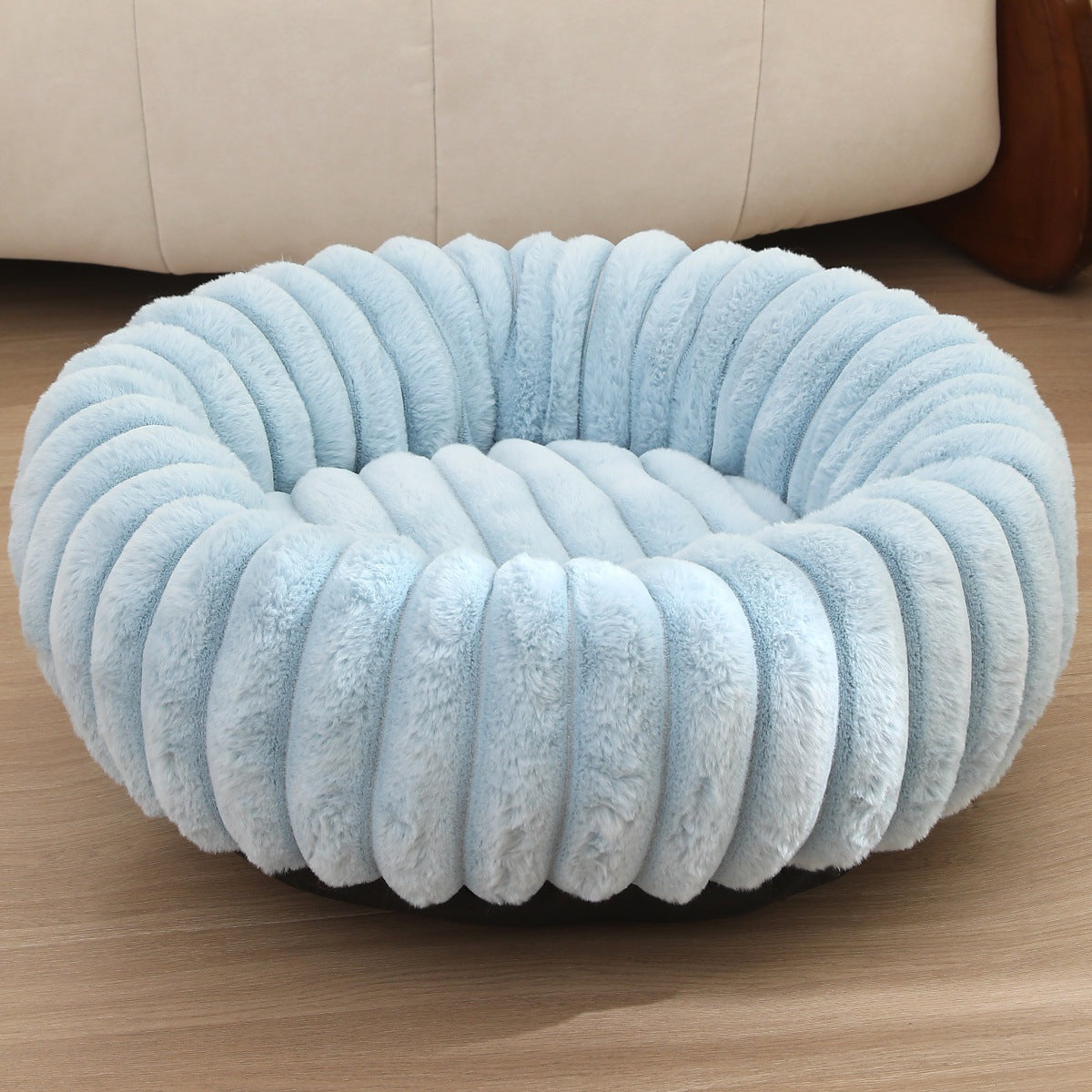 New pet bed high weight straight striped rabbit plush pet mat long hair round cat bed winter warm dog bed dog bed