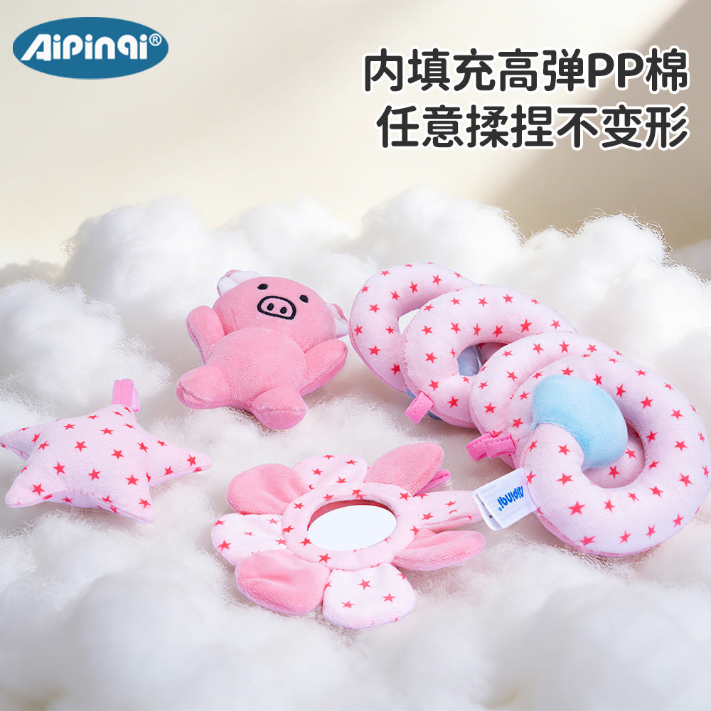 Plain color crib wrap for newborns, 0-1 year old, with hanging rattles, funhouse mirrors, baby comfort plush toys, wholesale, cross-border e-commerce.