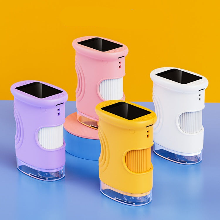 Four colorful solar lights on a gradient blue to yellow background.