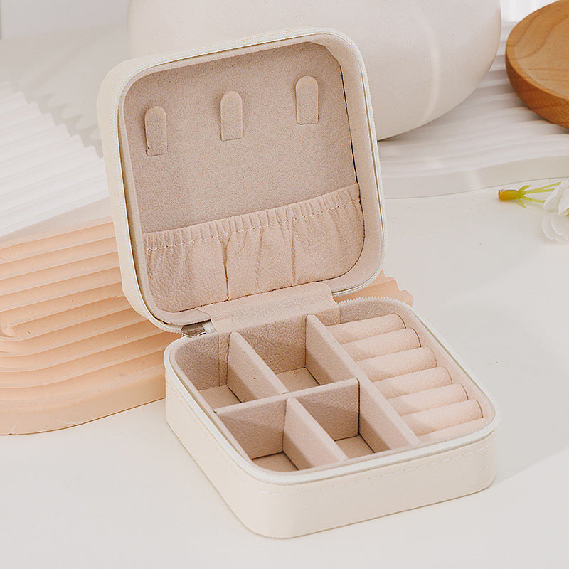 [Cross pattern] Zipper simple portable jewelry box Korean version ring earring storage box flip cover easy to carry small accessories