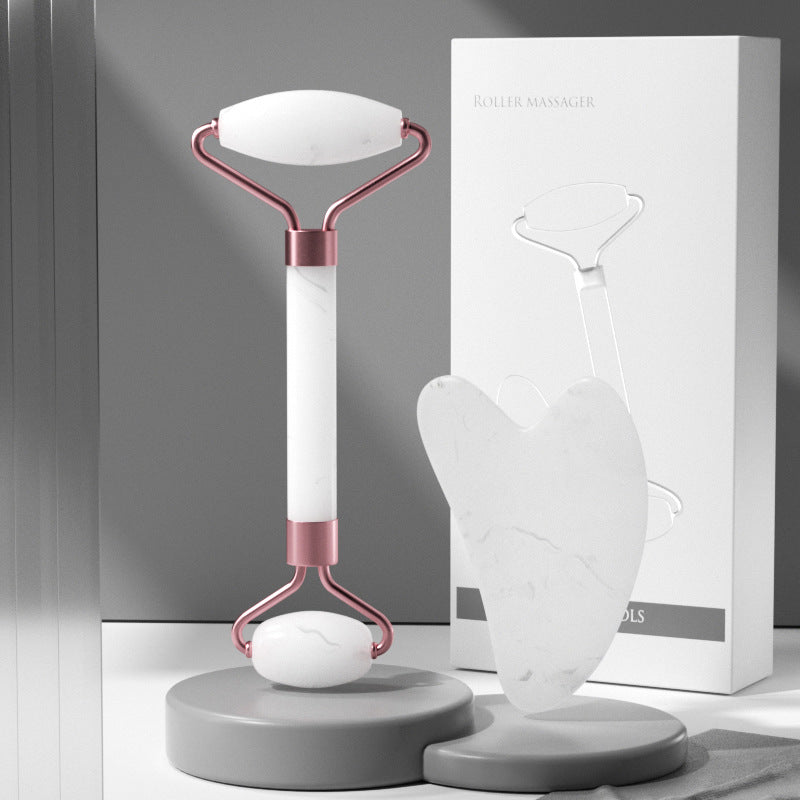 Rose Quartz Roller Massager Set Non-Jade Face Roller Massager Facial Beauty Shaving Double Head Massage Stick
