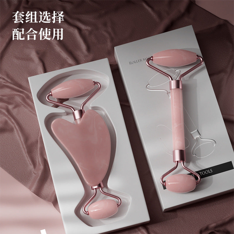 Rose Quartz Roller Massager Set Non-Jade Face Roller Massager Facial Beauty Shaving Double Head Massage Stick