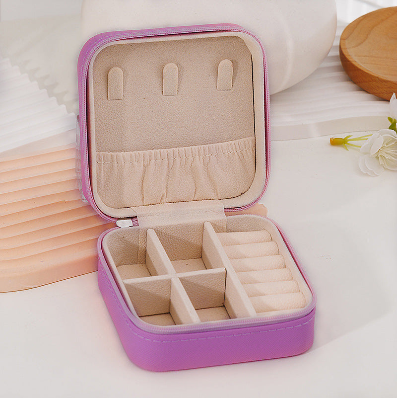 [Cross pattern] Zipper simple portable jewelry box Korean version ring earring storage box flip cover easy to carry small accessories