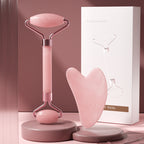 Rose Quartz Roller Massager Set Non-Jade Face Roller Massager Facial Beauty Shaving Double Head Massage Stick