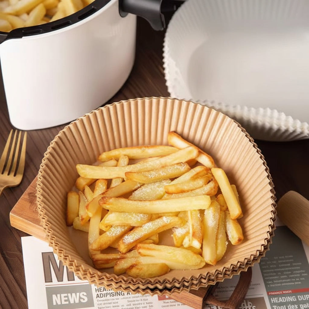 French fries in a paper bowl with oil-resistant, and non-stick properties.