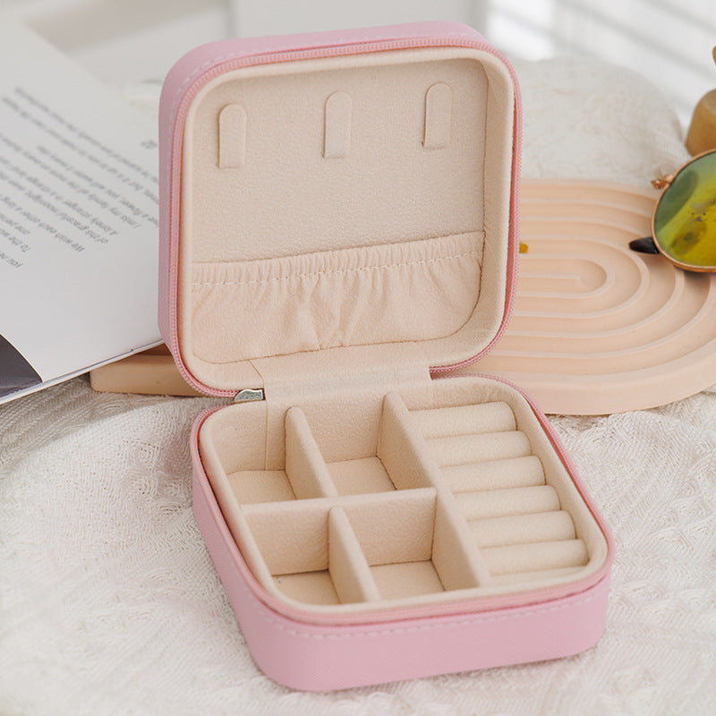 [Cross pattern] Zipper simple portable jewelry box Korean version ring earring storage box flip cover easy to carry small accessories