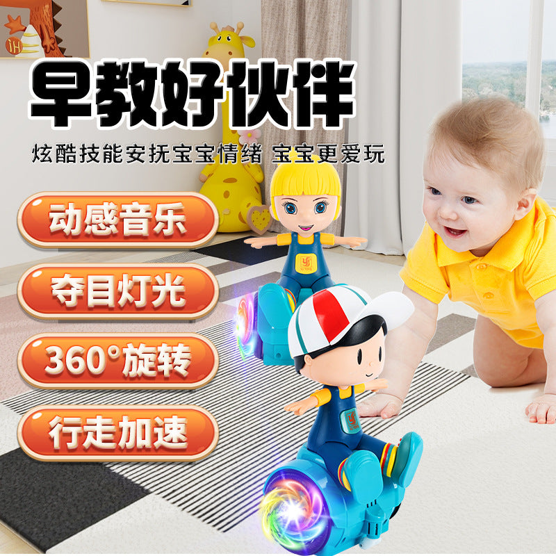 Electric rotating stunt big-headed boy balance bike toy with lights and music cartoon little girl doll manufacturer walking