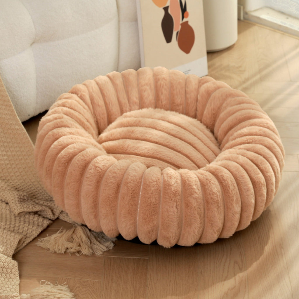 New pet bed high weight straight striped rabbit plush pet mat long hair round cat bed winter warm dog bed dog bed