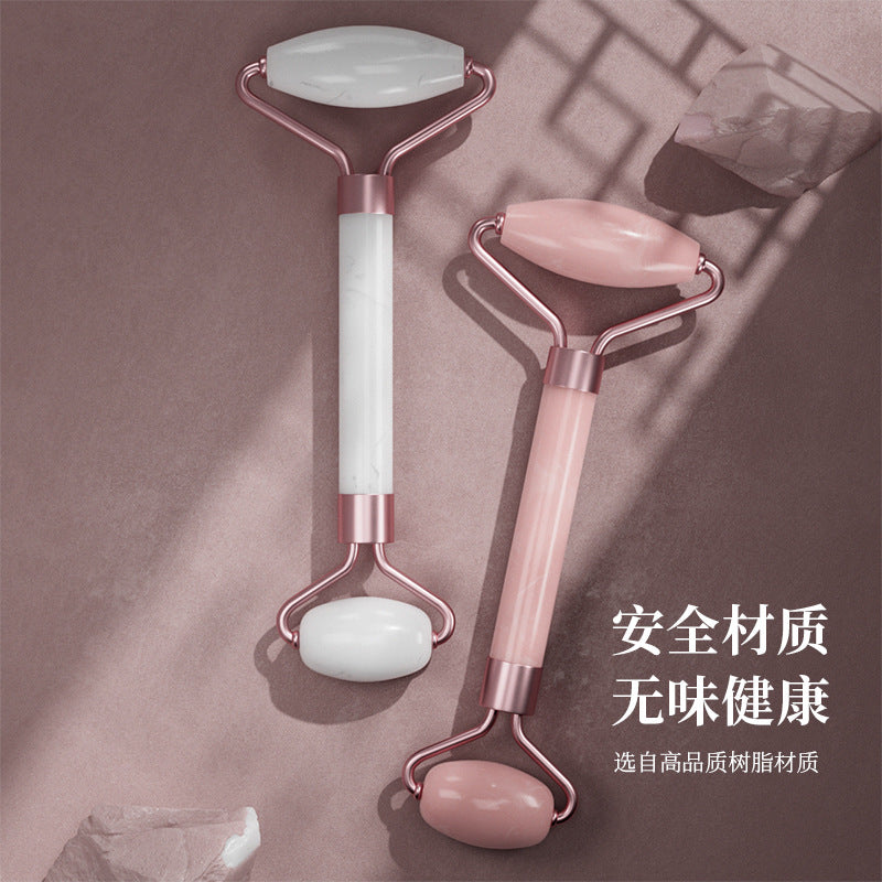 Rose Quartz Roller Massager Set Non-Jade Face Roller Massager Facial Beauty Shaving Double Head Massage Stick