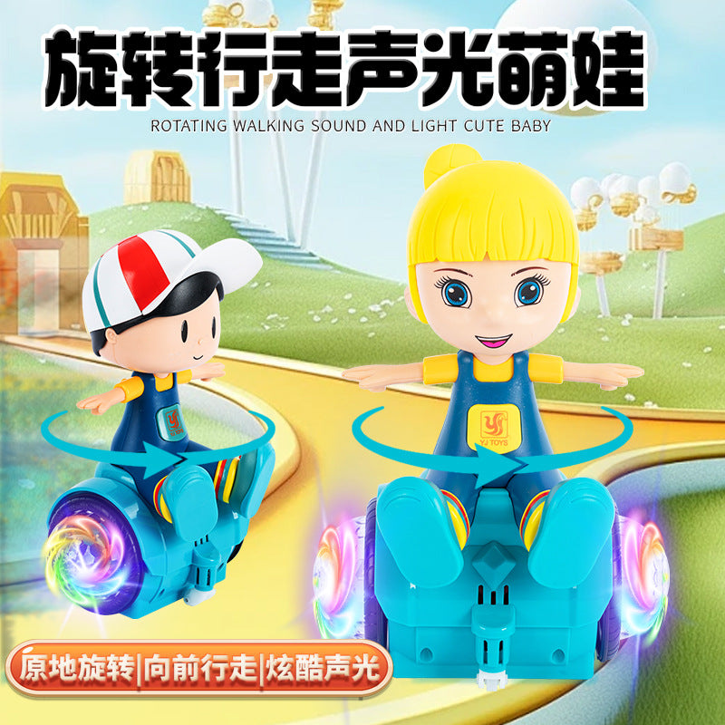Electric rotating stunt big-headed boy balance bike toy with lights and music cartoon little girl doll manufacturer walking