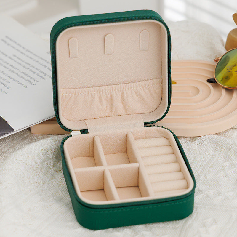 [Cross pattern] Zipper simple portable jewelry box Korean version ring earring storage box flip cover easy to carry small accessories