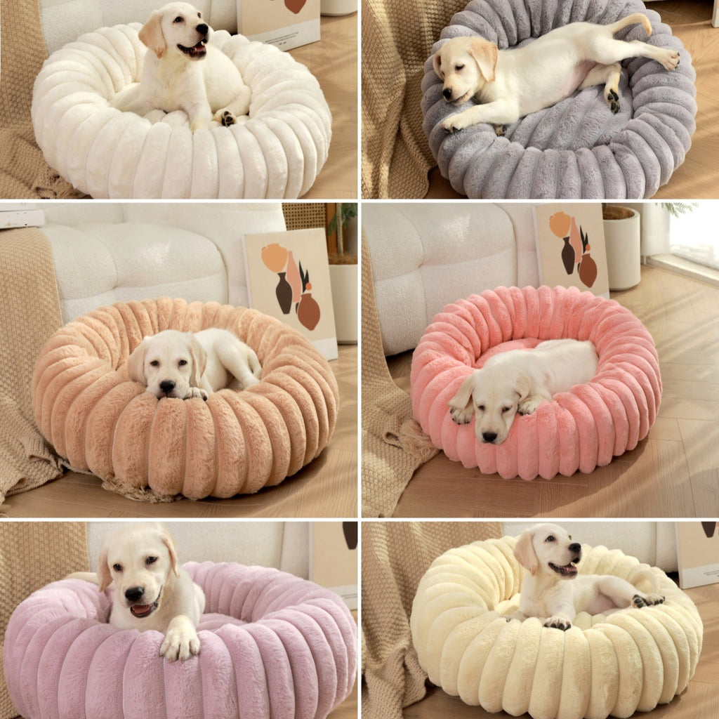 New pet bed high weight straight striped rabbit plush pet mat long hair round cat bed winter warm dog bed dog bed