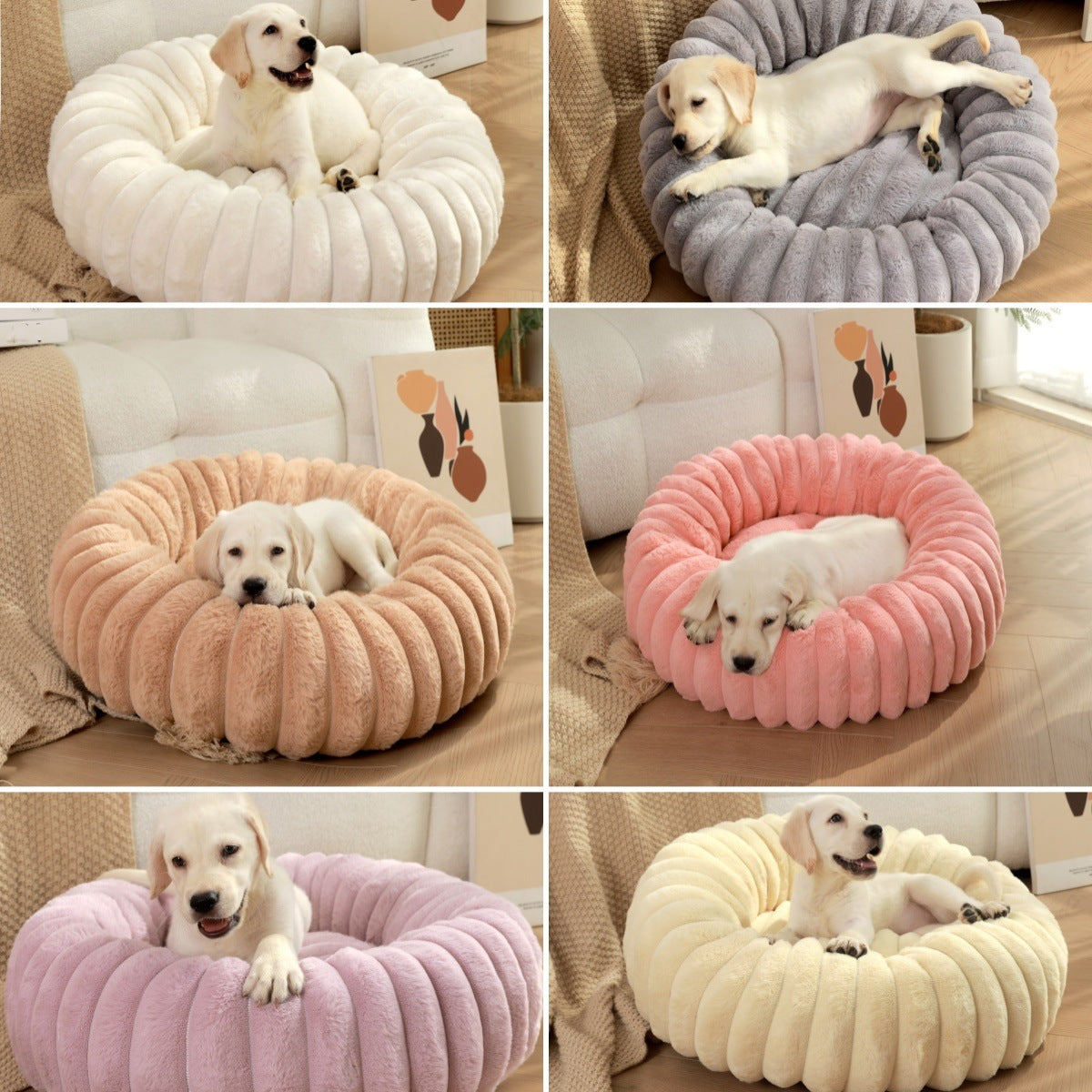 New pet bed high weight straight striped rabbit plush pet mat long hair round cat bed winter warm dog bed dog bed