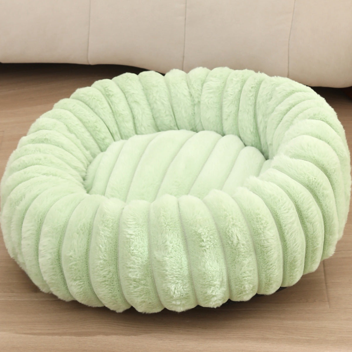 New pet bed high weight straight striped rabbit plush pet mat long hair round cat bed winter warm dog bed dog bed