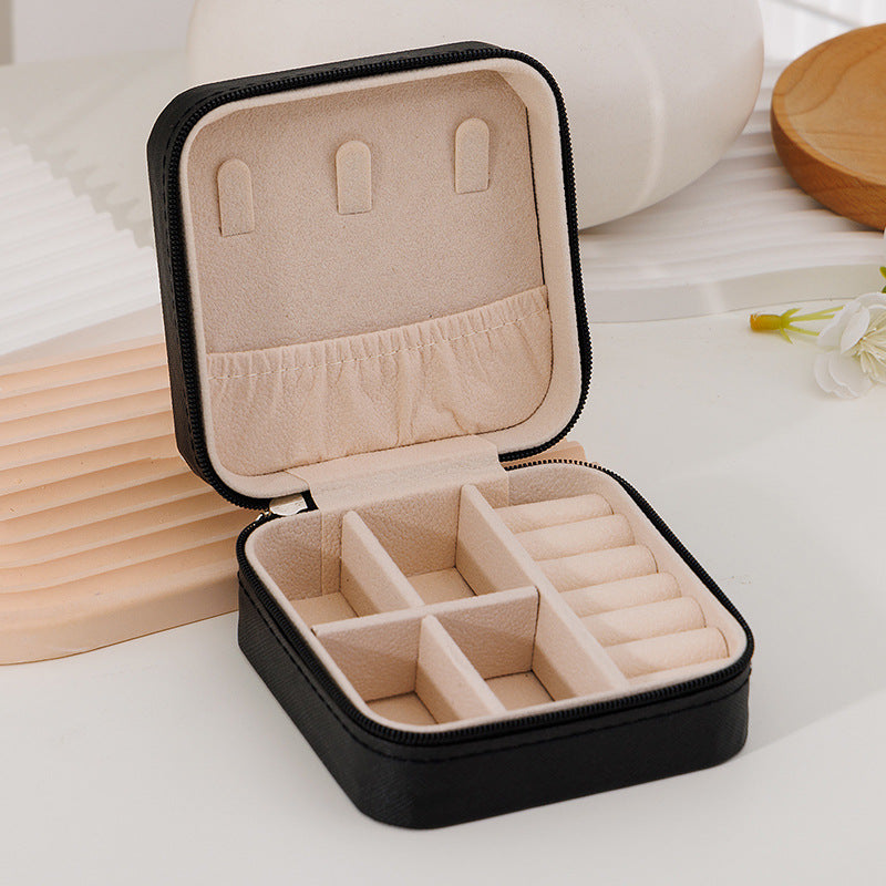 [Cross pattern] Zipper simple portable jewelry box Korean version ring earring storage box flip cover easy to carry small accessories