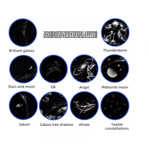 10 different projection films displayed on a white background